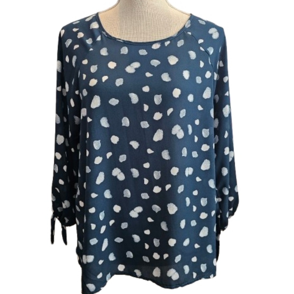 PaperMoon Teal And White Spotted Blouse Woth Larie Tie Sleeves
